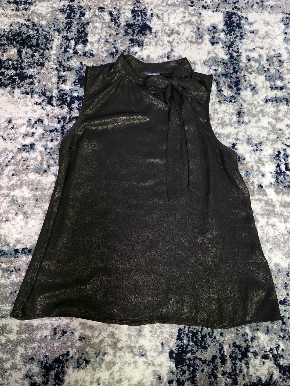 Modcloth Metallic Black Tie-Neck Sleeveless Blouse